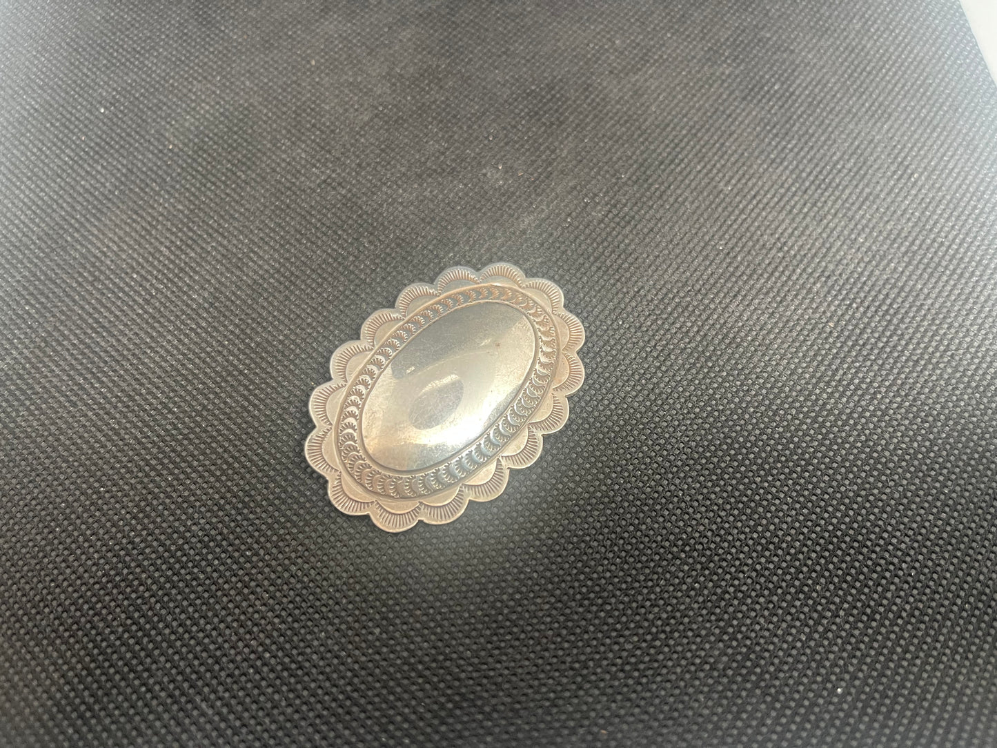 Vintage Sterling Silver Native American Pin Signed C Aguilar with hand embossed design Ex Private Collection