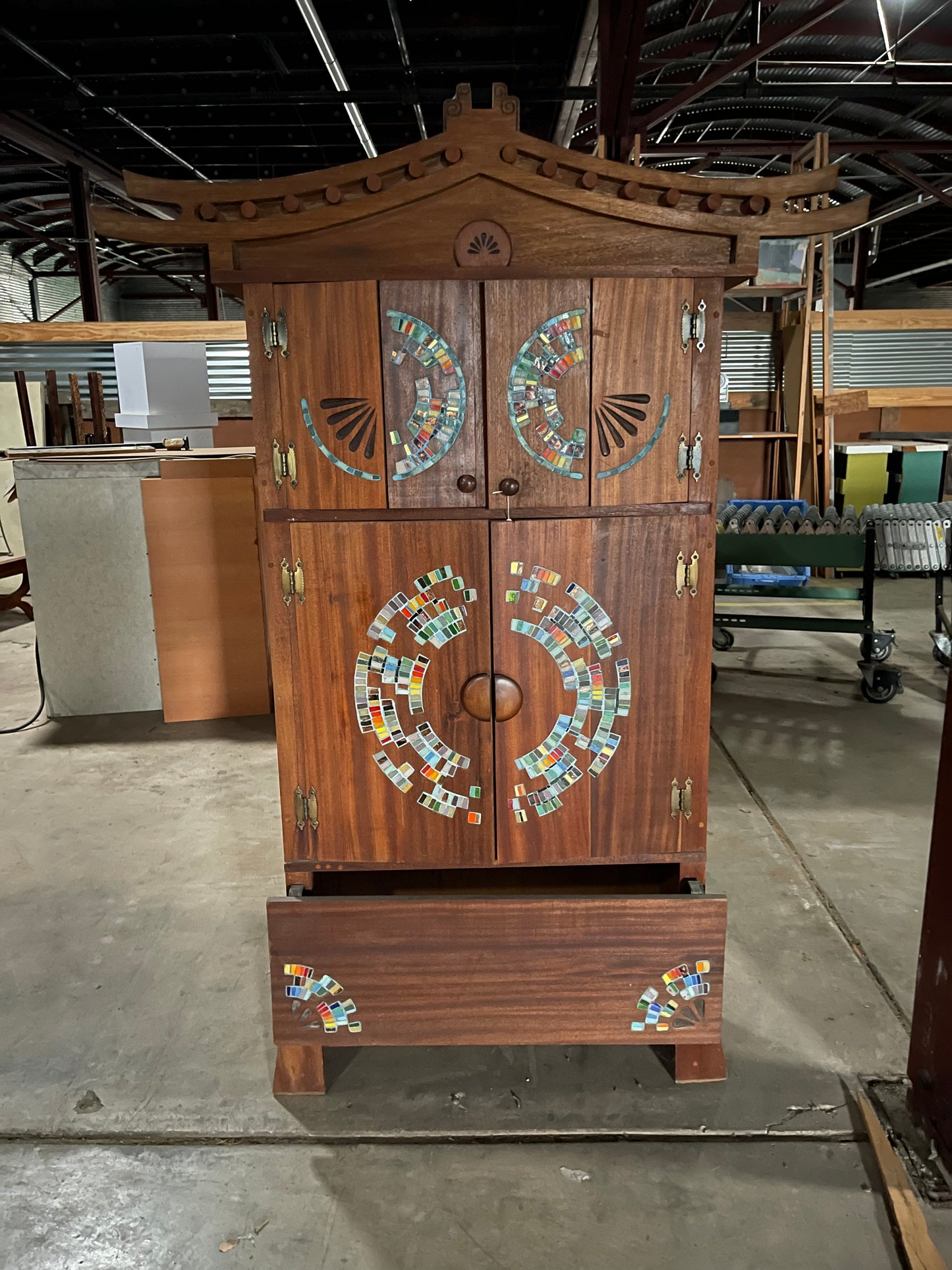 Vintage Mid-Century American Cabinet with inset glass tile