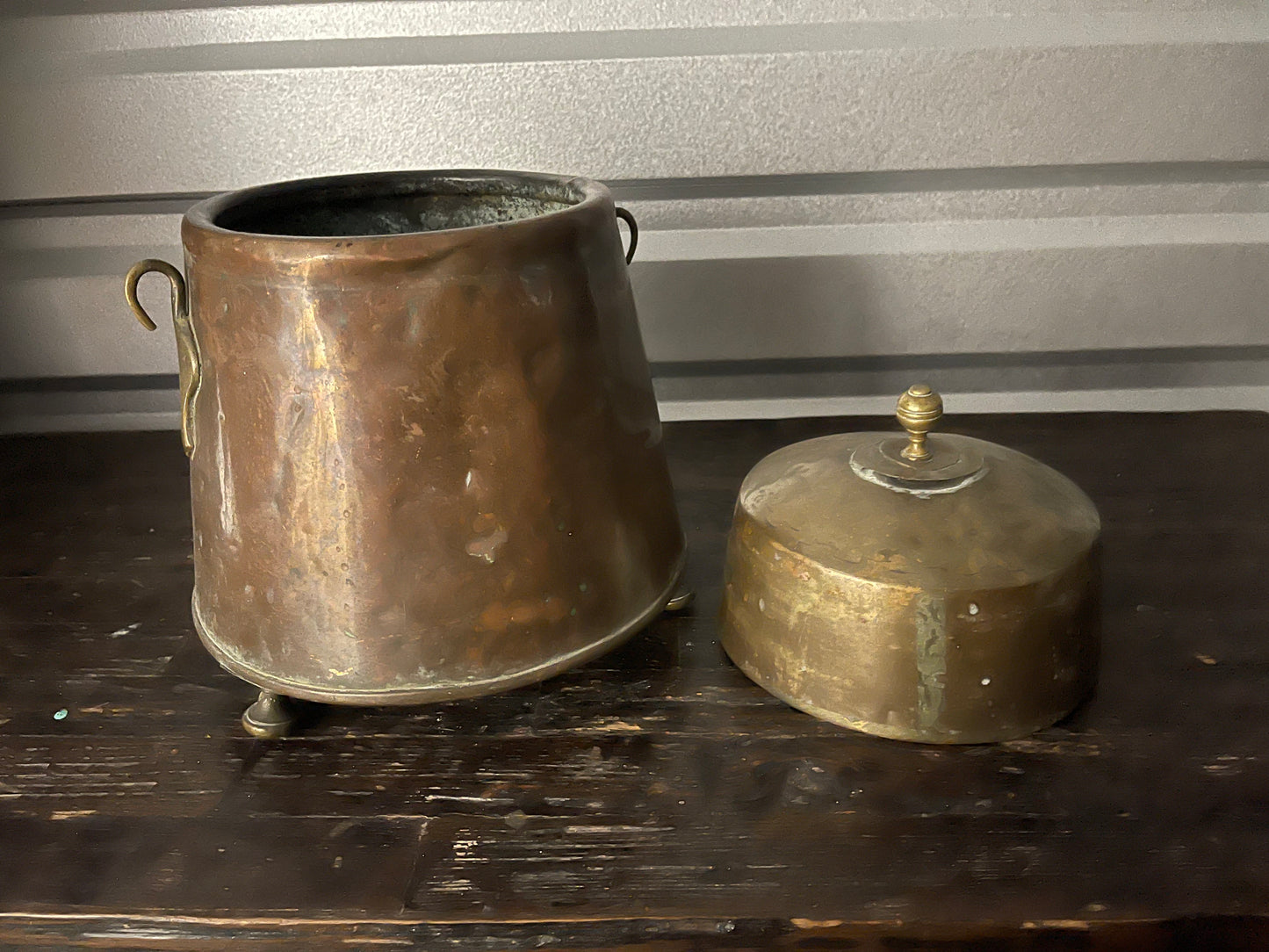Antique Russian Brass & Copper Hand-Hammered Large Vessel