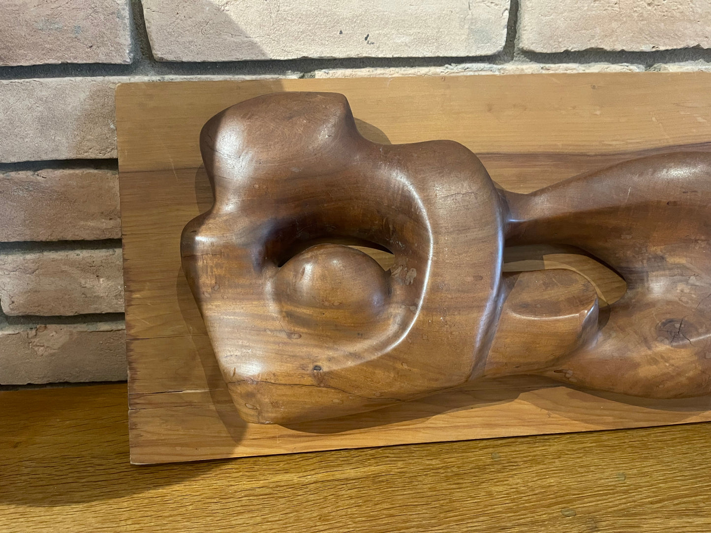 Vintage Mid-Century Carved mahogany Wall relief (Madonna & Child) signed in the wood