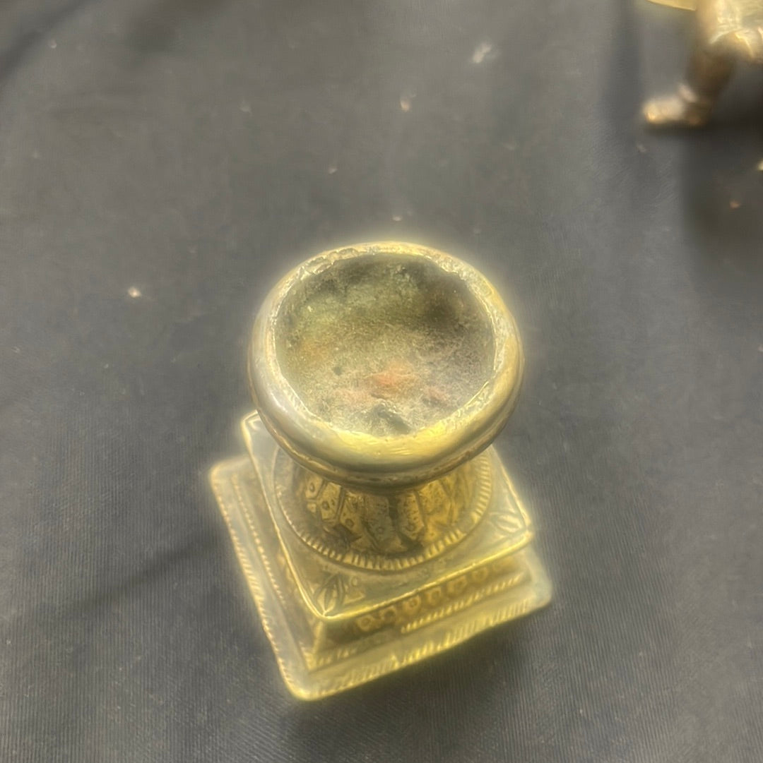 Antique cast ritual incense bowl on attached base