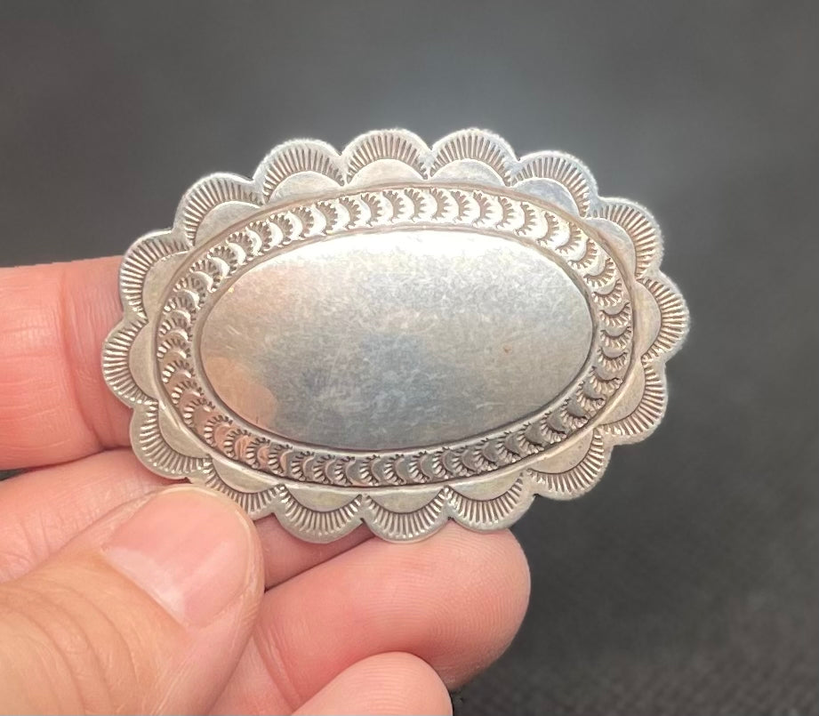 Vintage Sterling Silver Native American Pin with original hand embossed design Ex Private Collection
