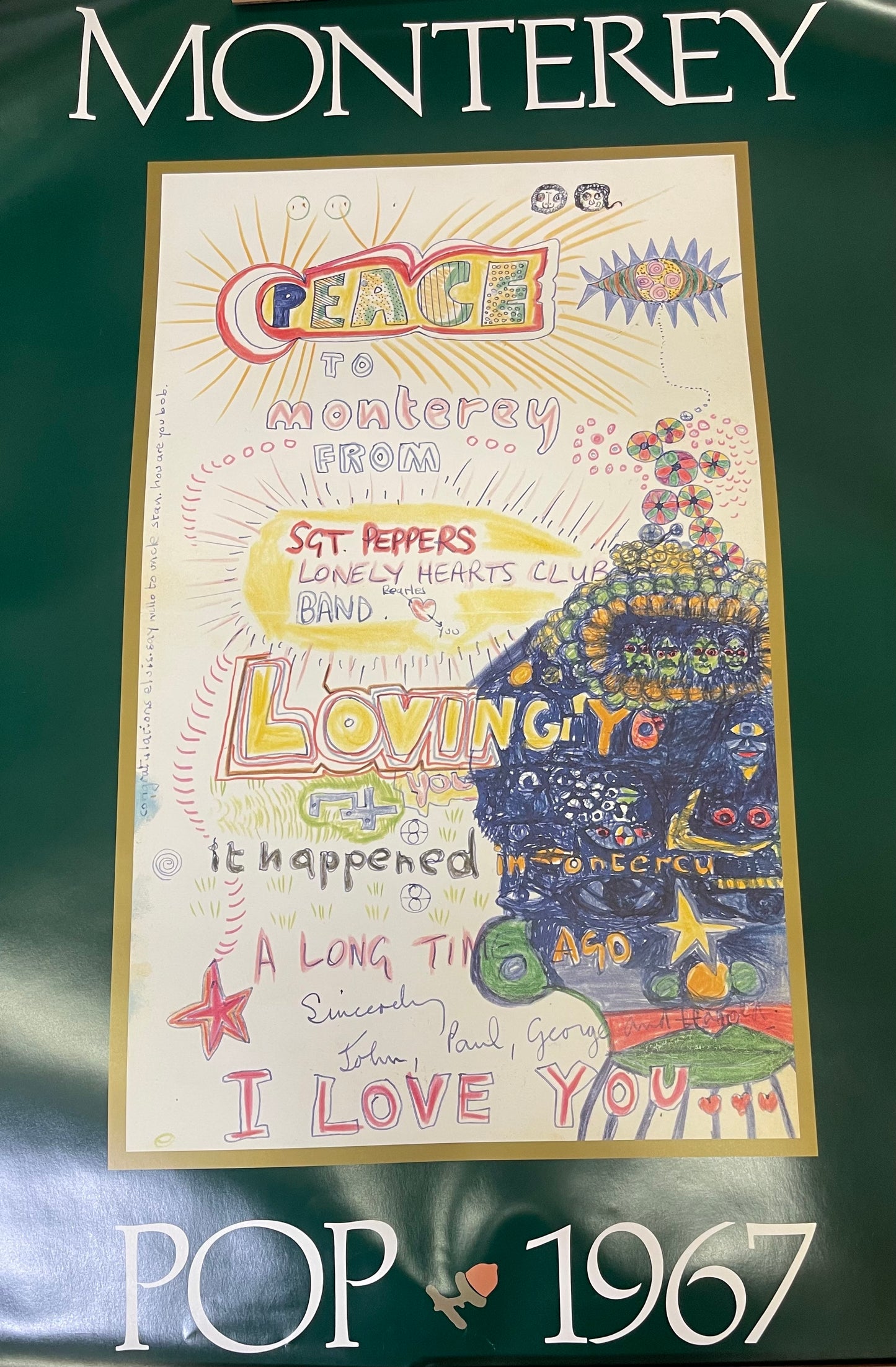 Vintage poster created for the Monterey Pop Festival,1967 signed by all the Beatles