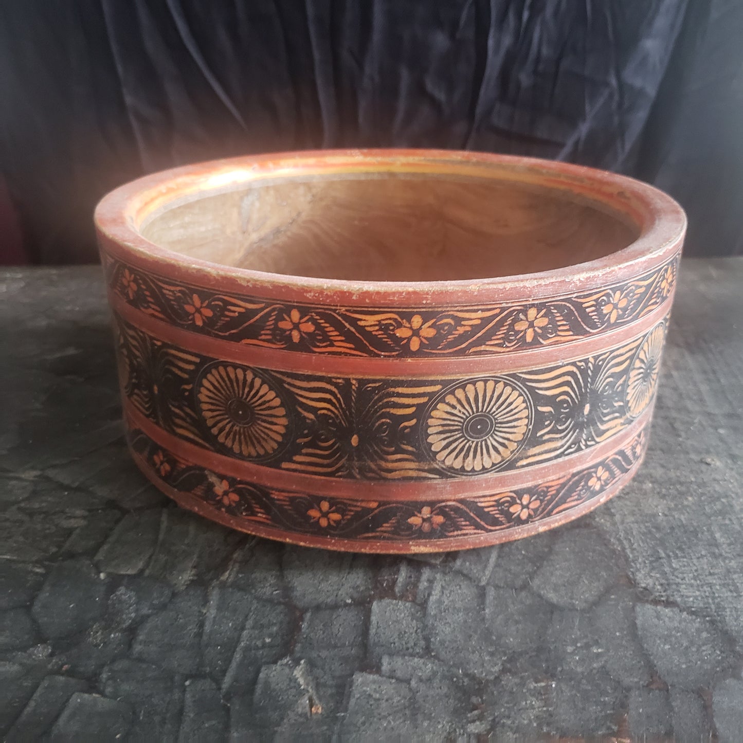 Antique Hand-Carved Solid Wood & Lacquer Spice Bowl