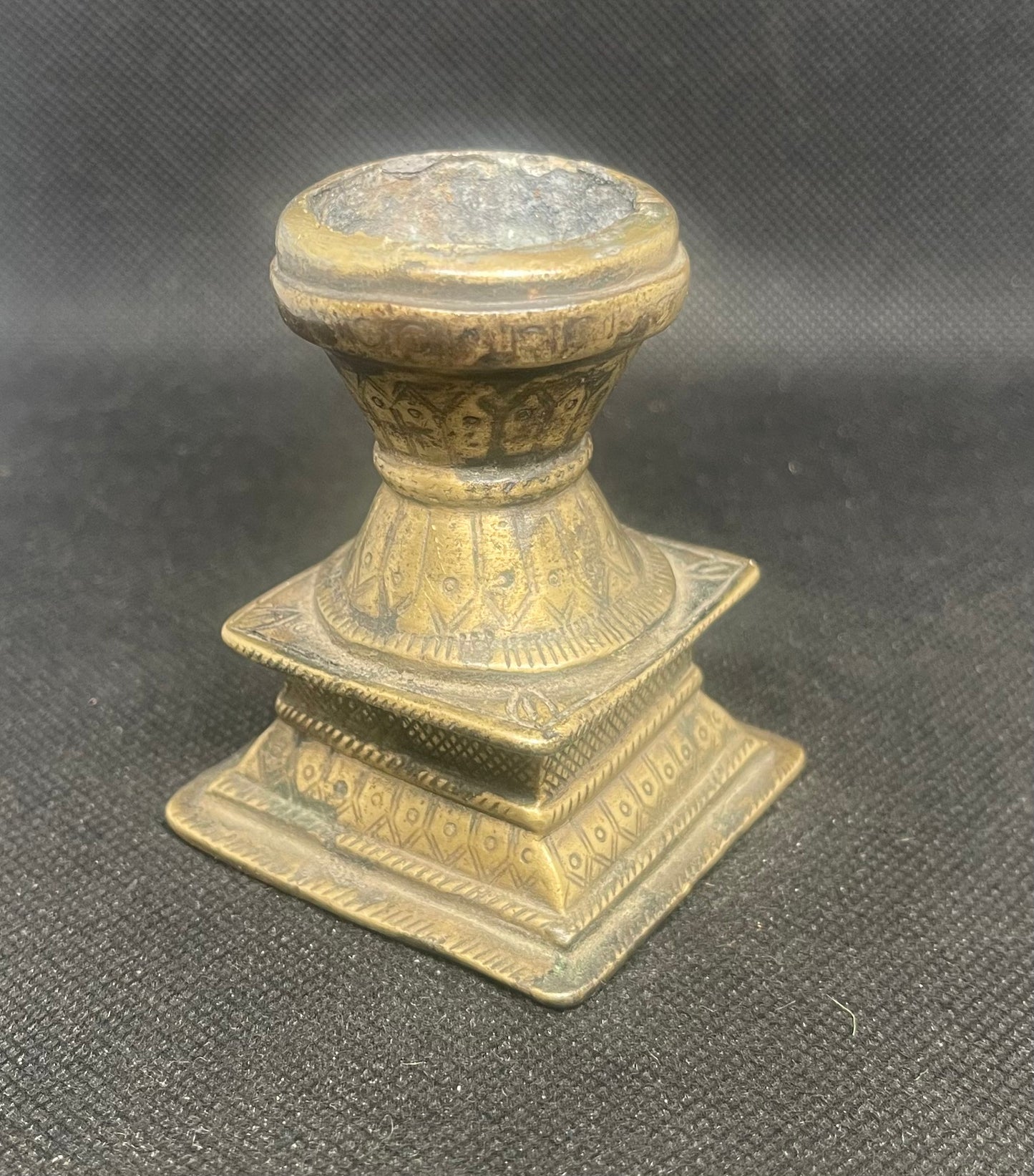 Antique cast ritual incense bowl on attached base