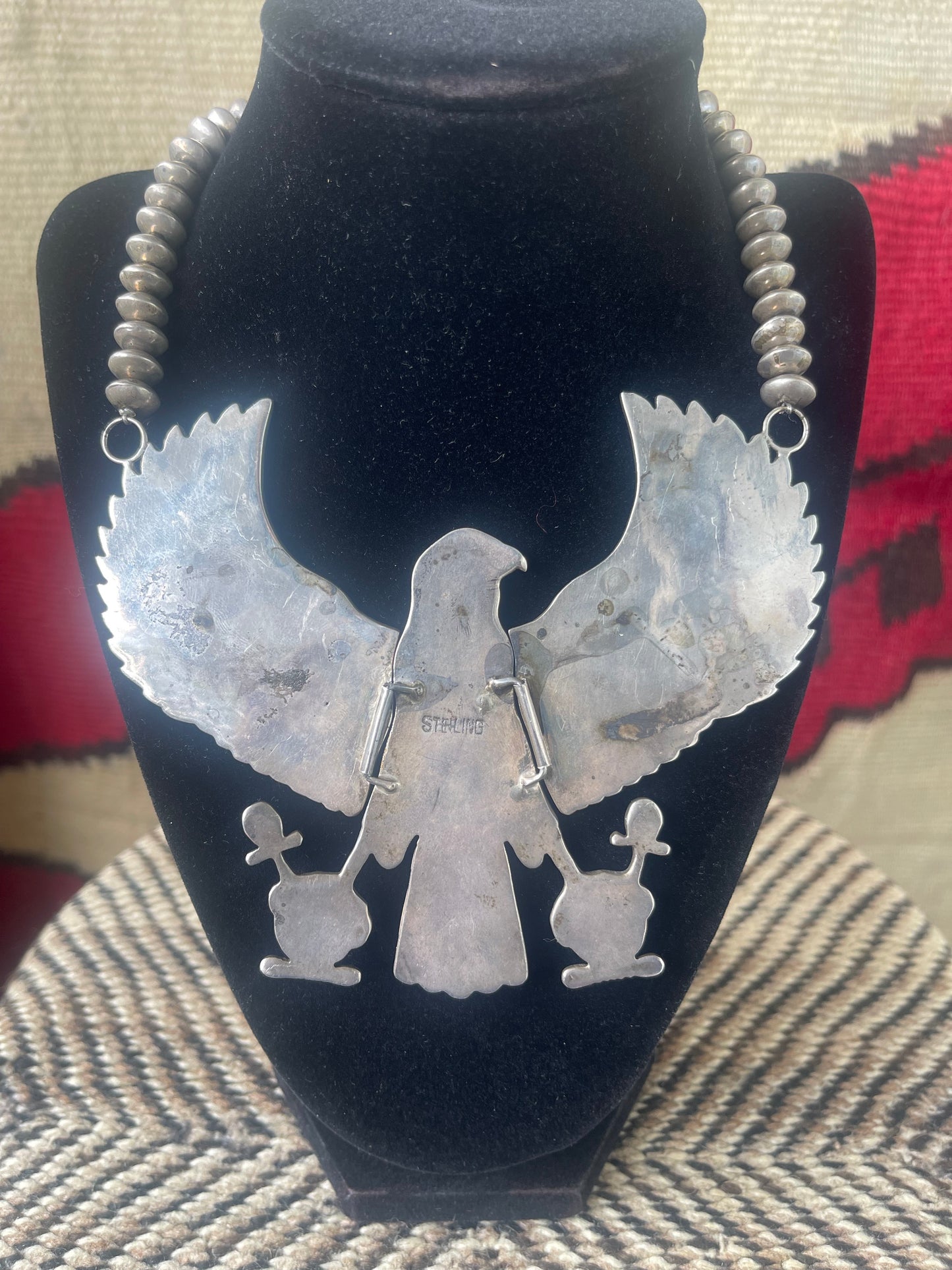 Vintage Sterling silver and inlaid stones in the form of a falcon with hinged and moveable wings