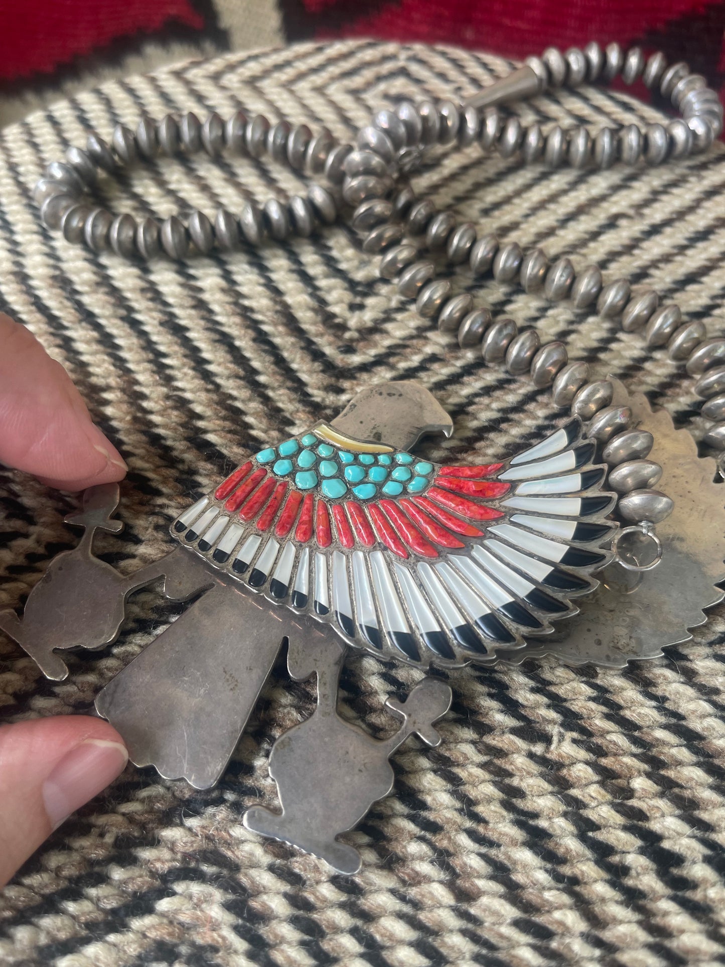 Vintage Sterling silver and inlaid stones in the form of a falcon with hinged and moveable wings