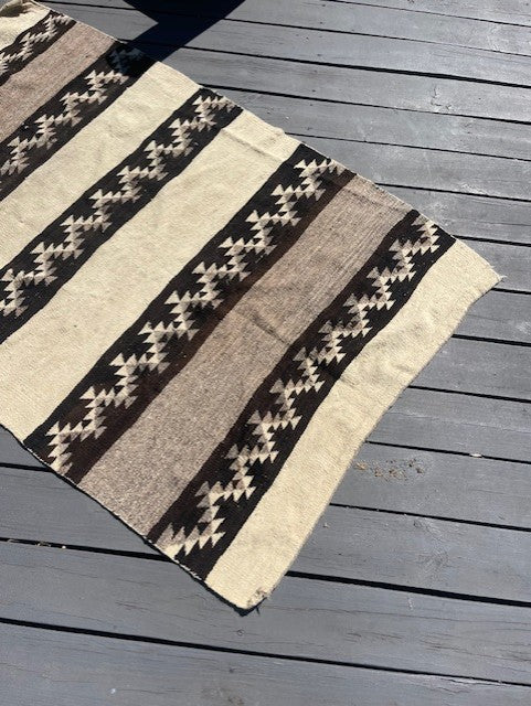 Vintage Navajo Rug, Transitional Banded Five Panel Wearing Blanket, ca 1885 - 1890
