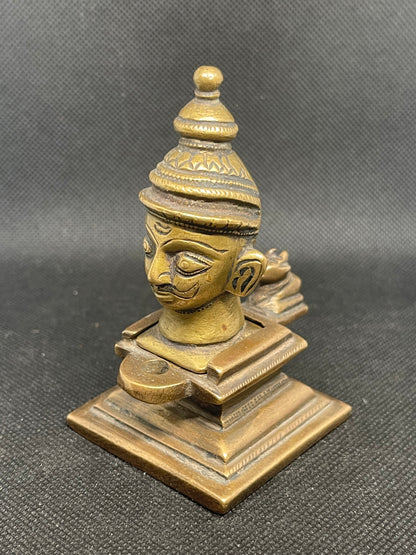 Antique heavy cast metal sculpture from India in two parts and a miniature Nandi figure