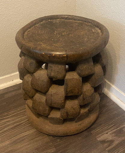 Old Bamileke Wooden Stool, Cameroon, W. Africa with a unique carved Abstract Design