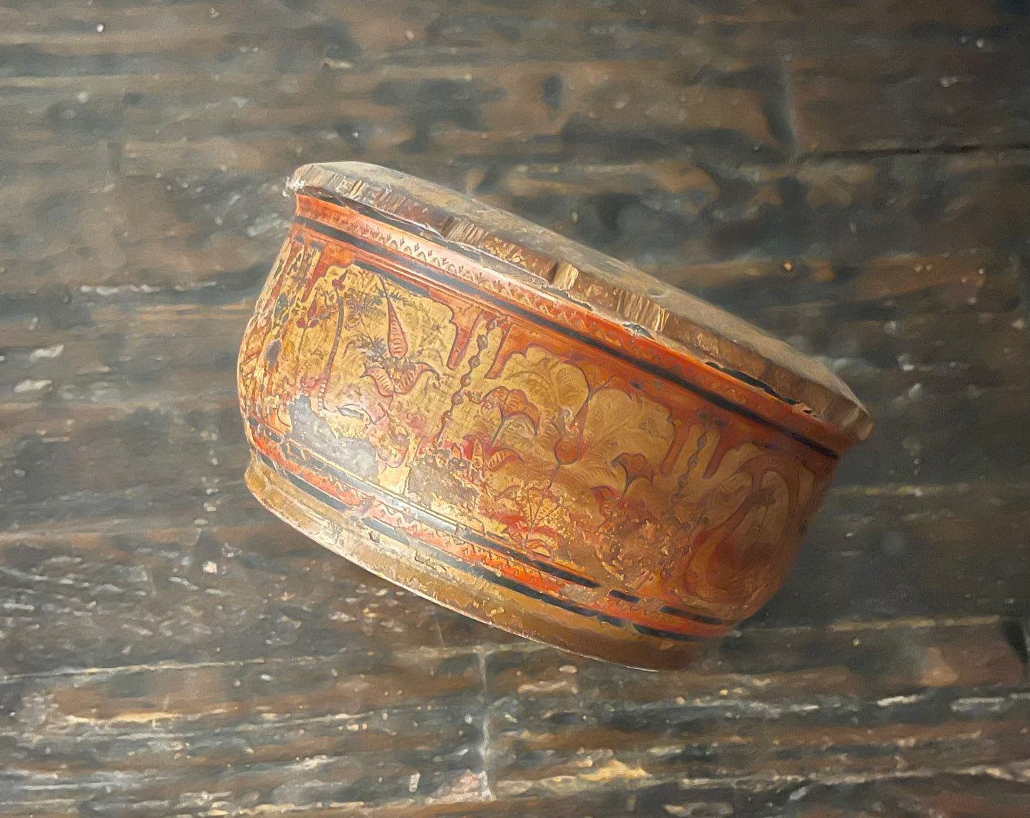 Antique Hand-Carved Solid Wood & Lacquer Spice Bowl