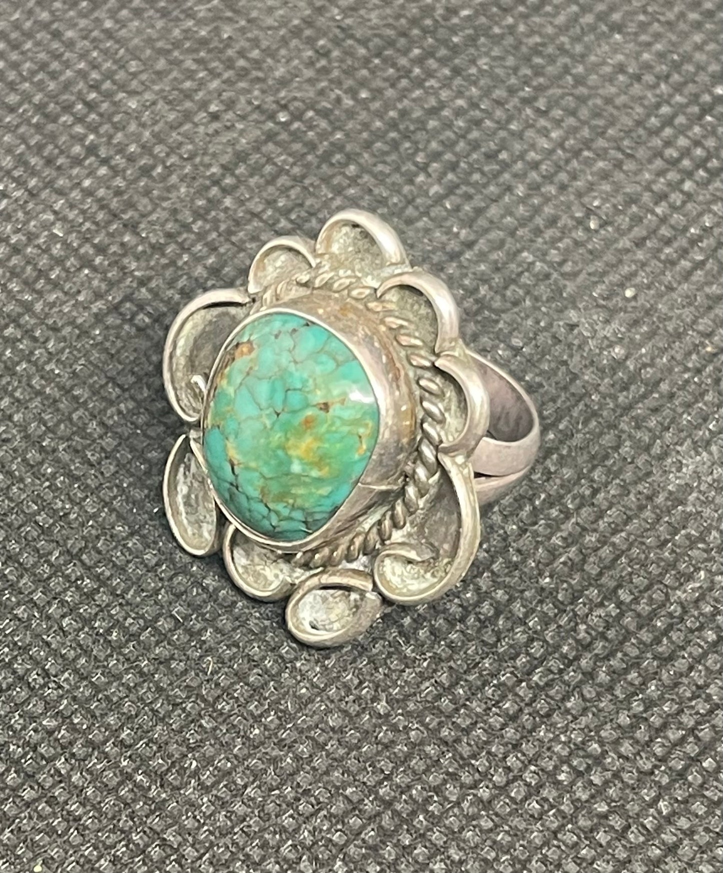 Great Navajo Dine Sterling Silver & Turquoise Fred Harvey era Ring