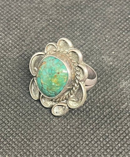 Great Navajo Dine Sterling Silver & Turquoise Fred Harvey era Ring