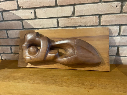 Vintage Mid-Century Carved mahogany Wall relief (Madonna & Child) signed in the wood