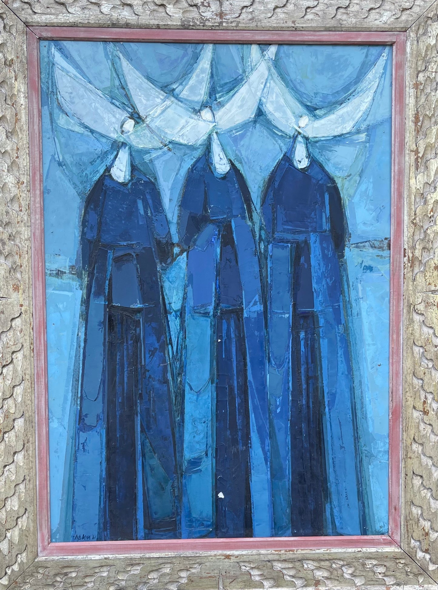 Vintage Mid-Century Original Oil Painting (three figures) by Aileen Lipkin