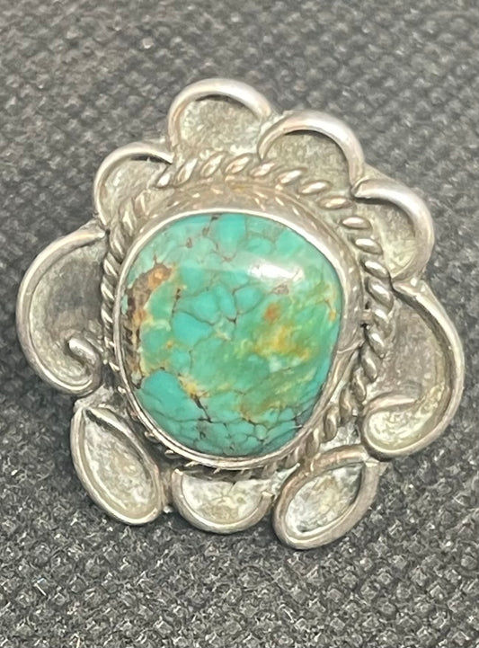 Great Navajo Dine Sterling Silver & Turquoise Fred Harvey era Ring