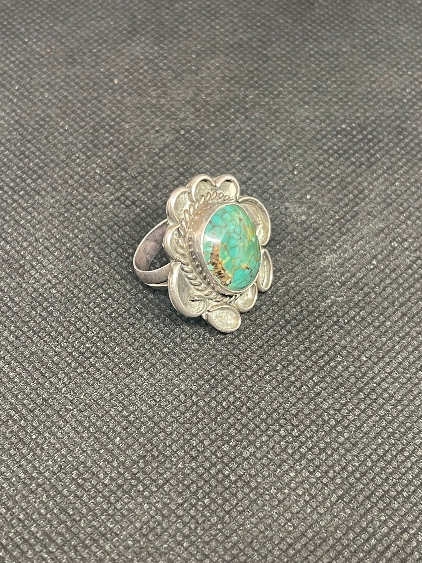 Great Navajo Dine Sterling Silver & Turquoise Fred Harvey era Ring