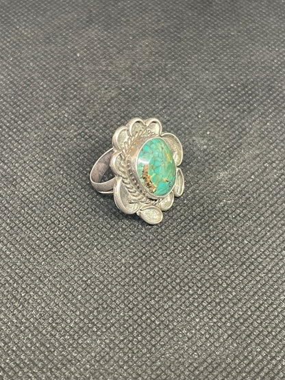 Great Navajo Dine Sterling Silver & Turquoise Fred Harvey era Ring