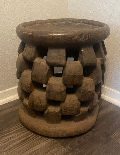 Old Bamileke Wooden Stool, Cameroon, W. Africa with a unique carved Abstract Design