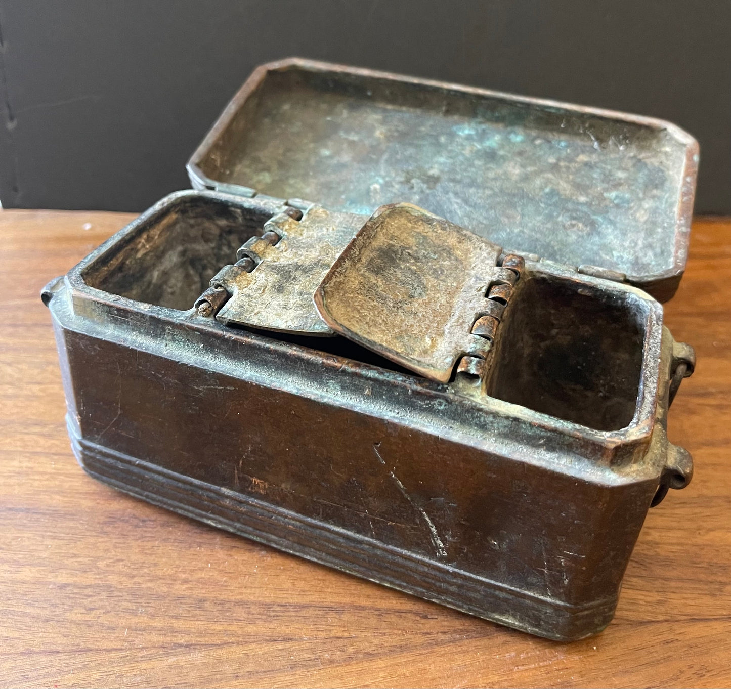 Antique and heavily patinated heavy metal box from India