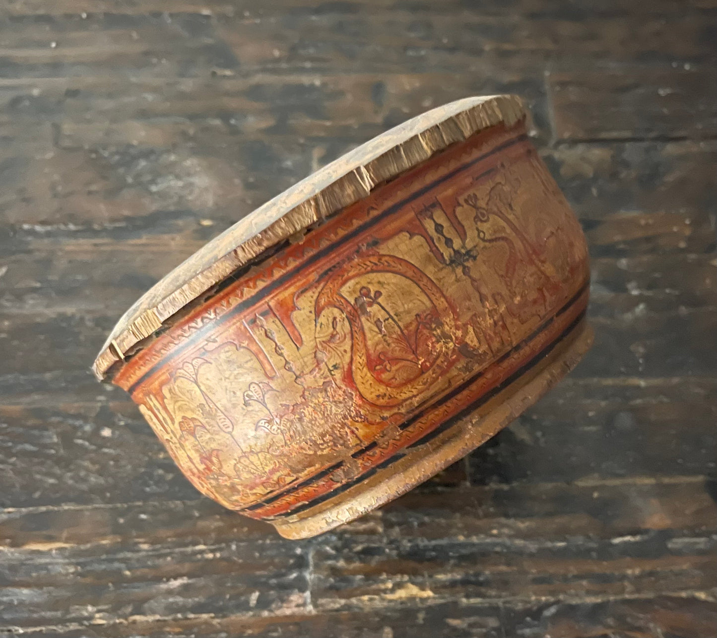 Antique Hand-Carved Solid Wood & Lacquer Spice Bowl