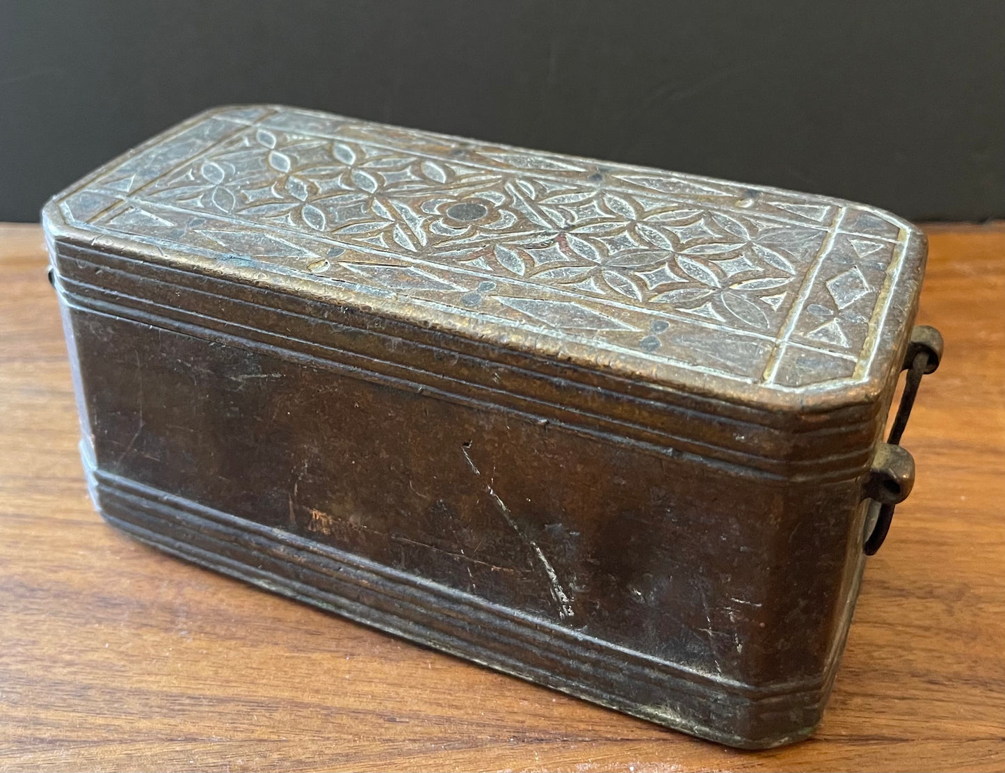 Antique and heavily patinated heavy metal box from India