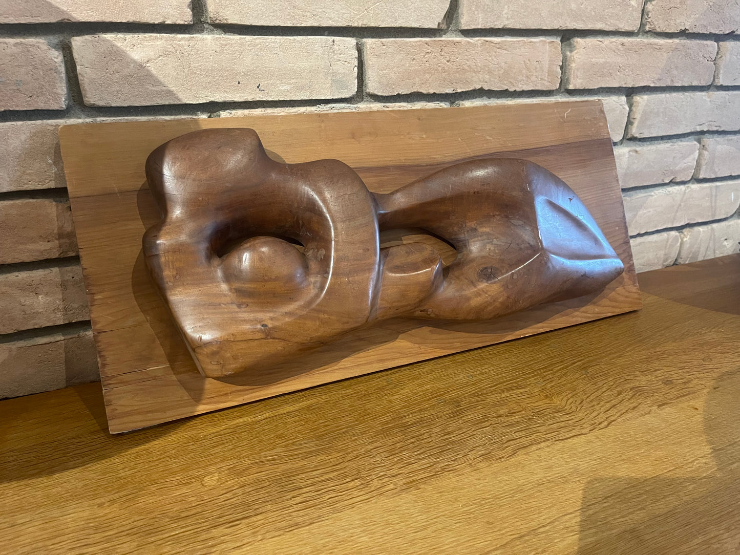 Vintage Mid-Century Carved mahogany Wall relief (Madonna & Child) signed in the wood
