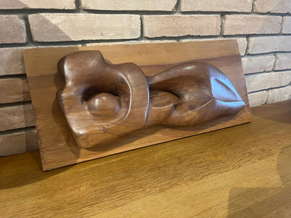 Vintage Mid-Century Carved mahogany Wall relief (Madonna & Child) signed in the wood