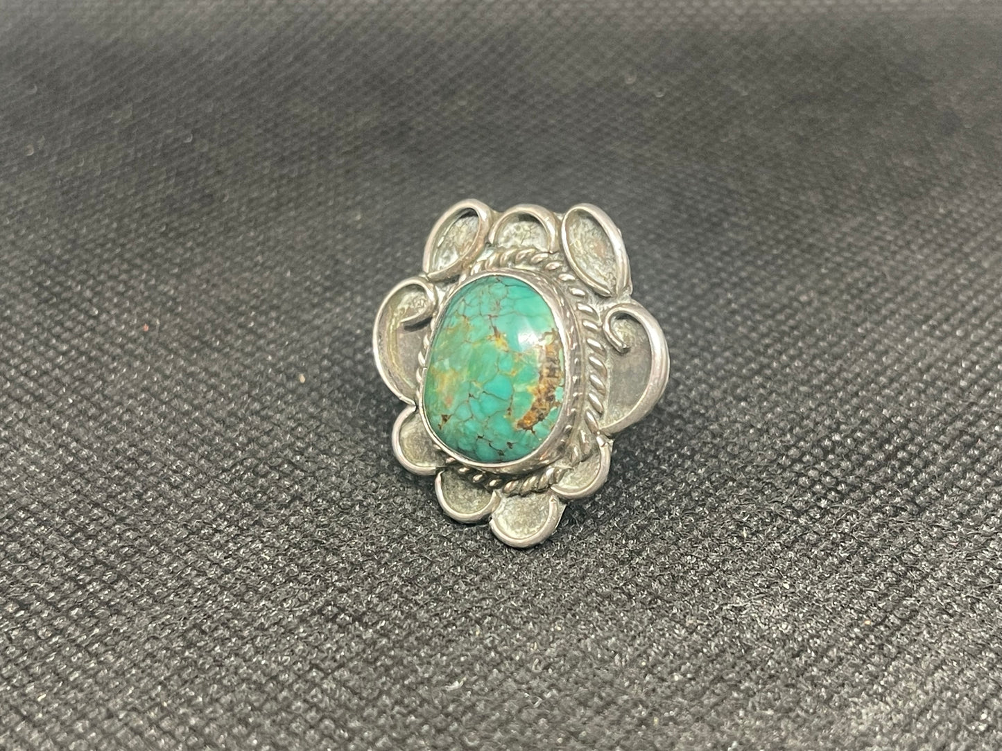 Great Navajo Dine Sterling Silver & Turquoise Fred Harvey era Ring