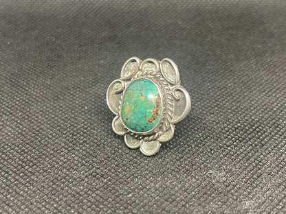 Great Navajo Dine Sterling Silver & Turquoise Fred Harvey era Ring
