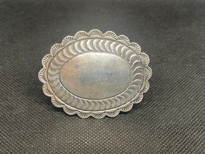 Vintage Sterling Silver Native American Pin Signed C Aguilar with hand embossed design Ex Private Collection