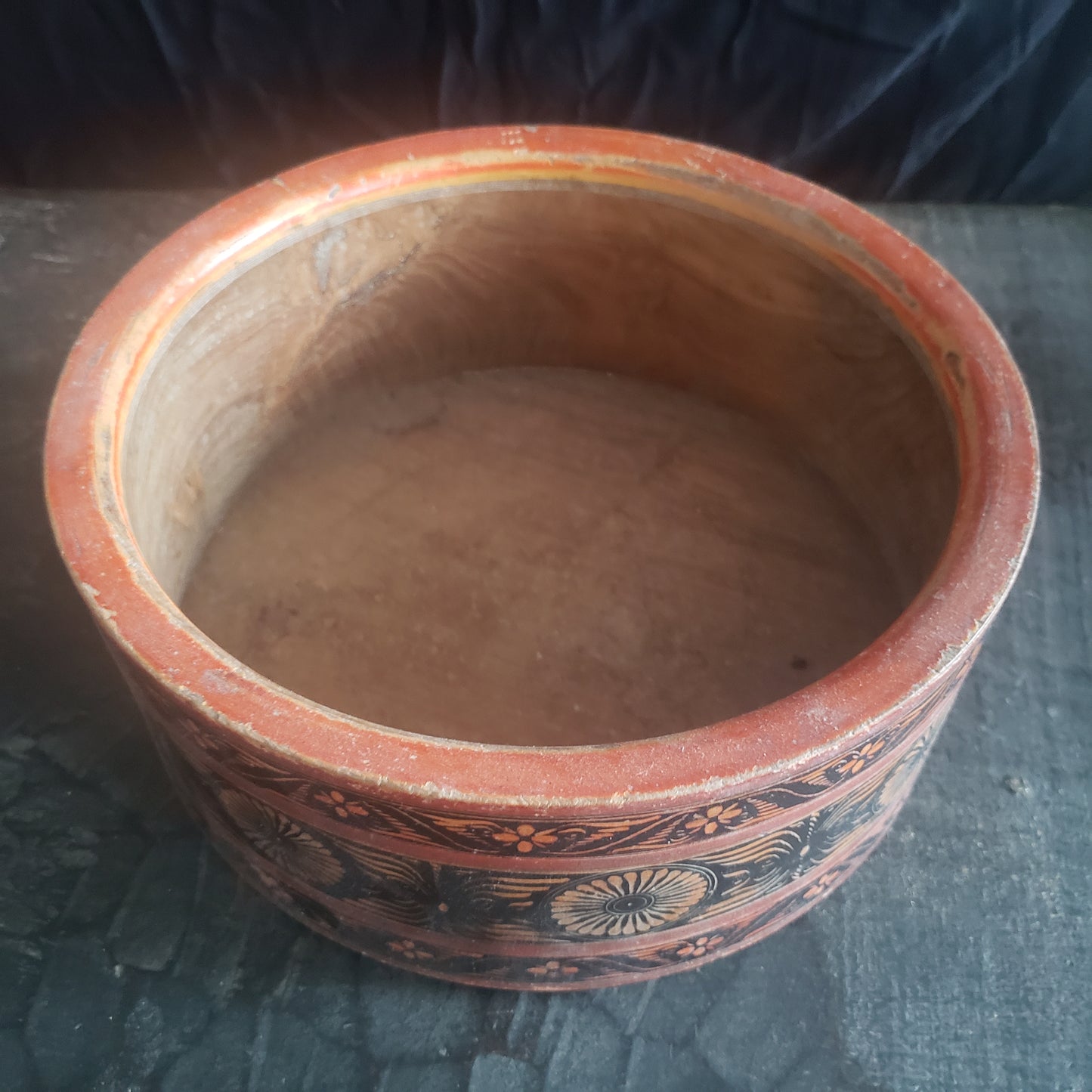 Antique Hand-Carved Solid Wood & Lacquer Spice Bowl