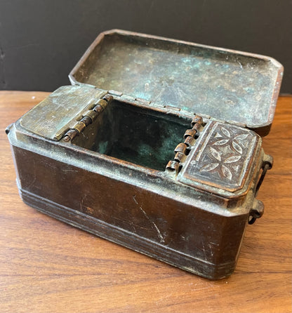 Antique and heavily patinated heavy metal box from India