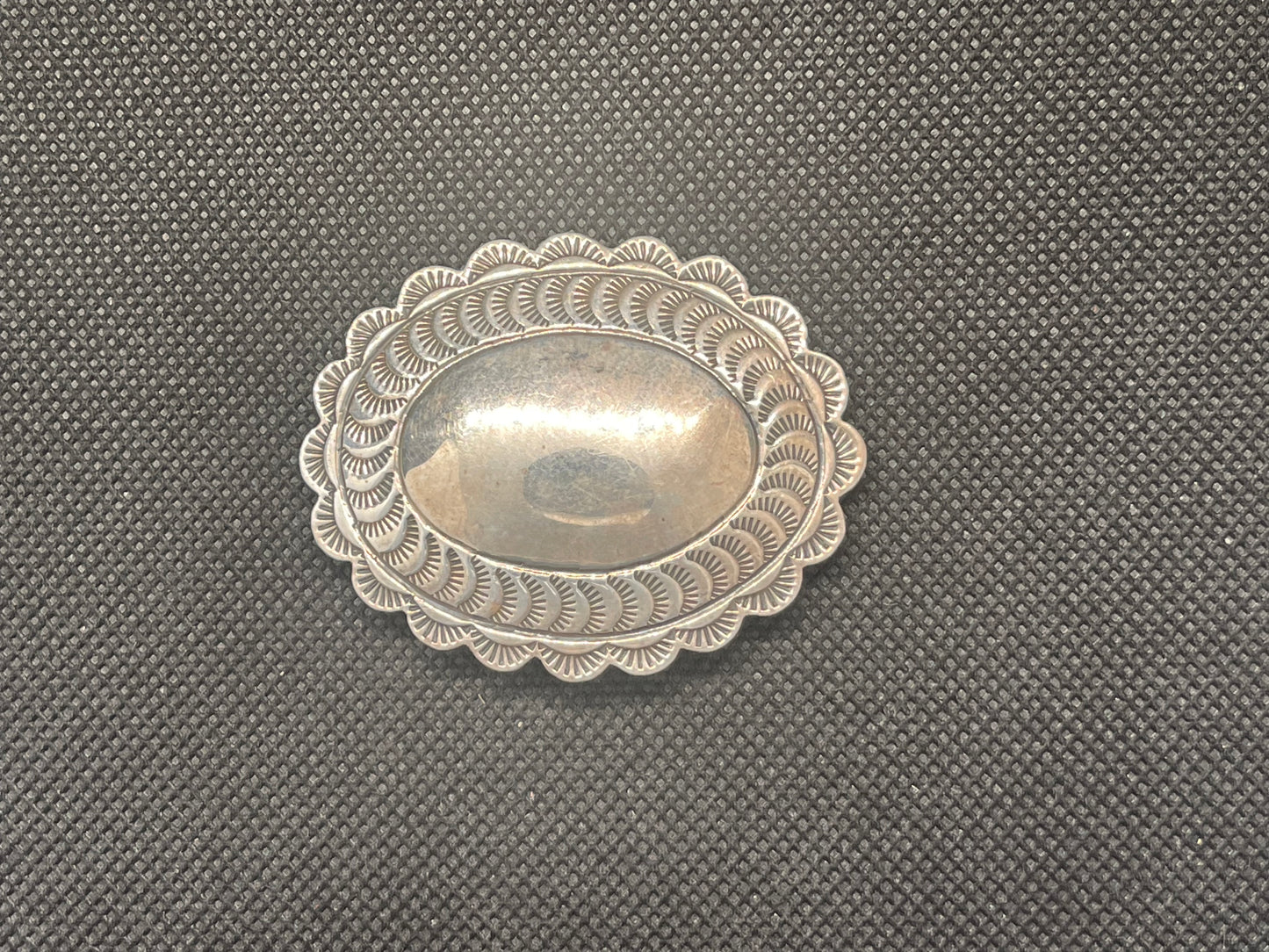 Vintage Sterling Silver Native American Pin Signed C Aguilar with hand embossed design Ex Private Collection