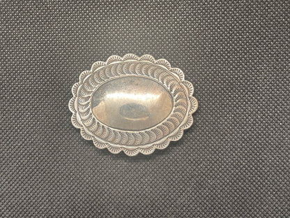 Vintage Sterling Silver Native American Pin Signed C Aguilar with hand embossed design Ex Private Collection
