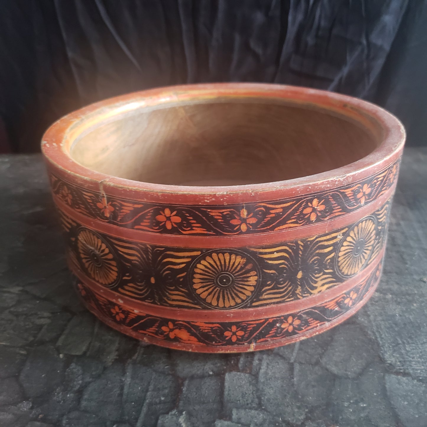 Antique Hand-Carved Solid Wood & Lacquer Spice Bowl