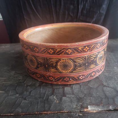 Antique Hand-Carved Solid Wood & Lacquer Spice Bowl