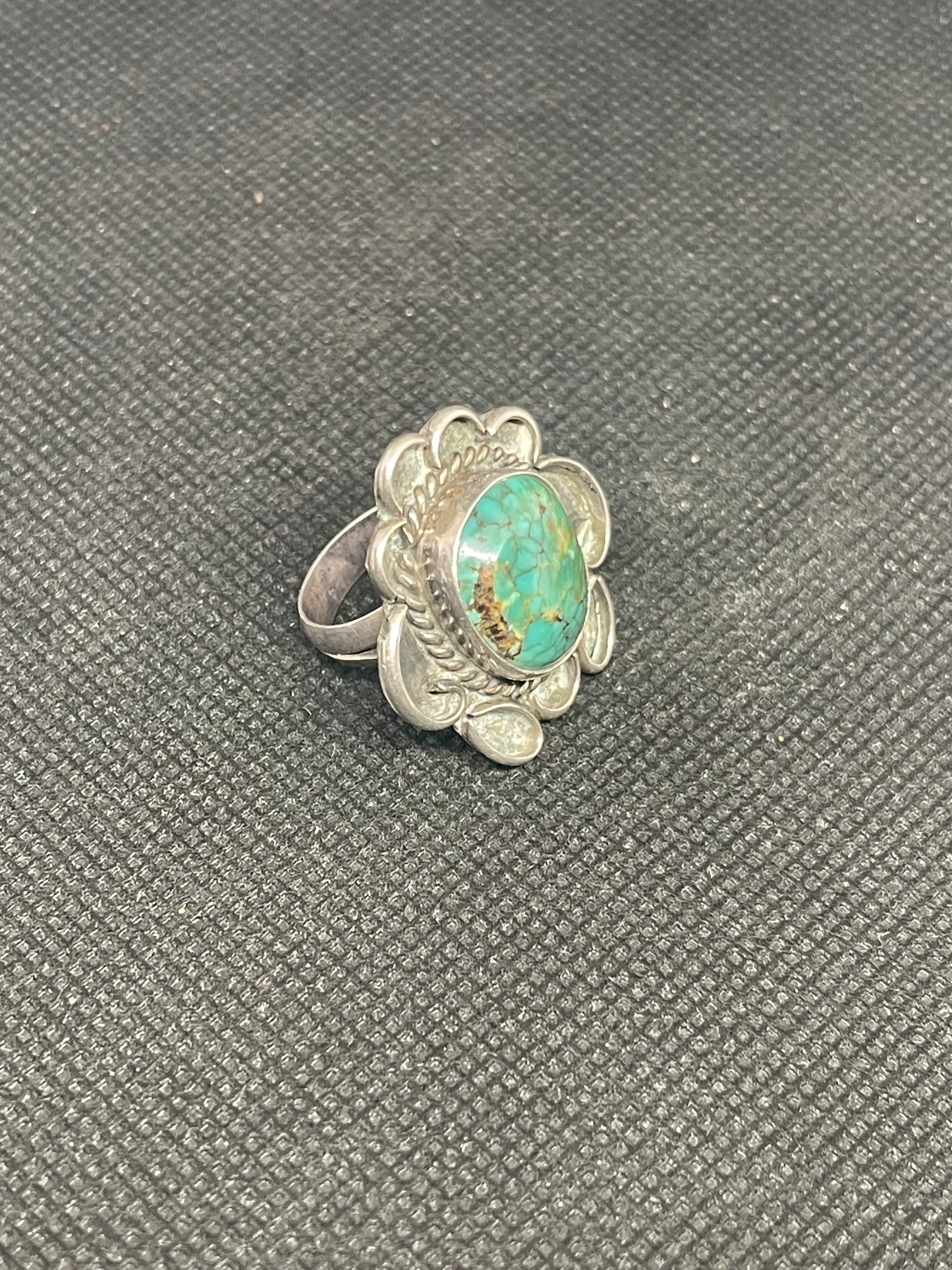 Great Navajo Dine Sterling Silver & Turquoise Fred Harvey era Ring