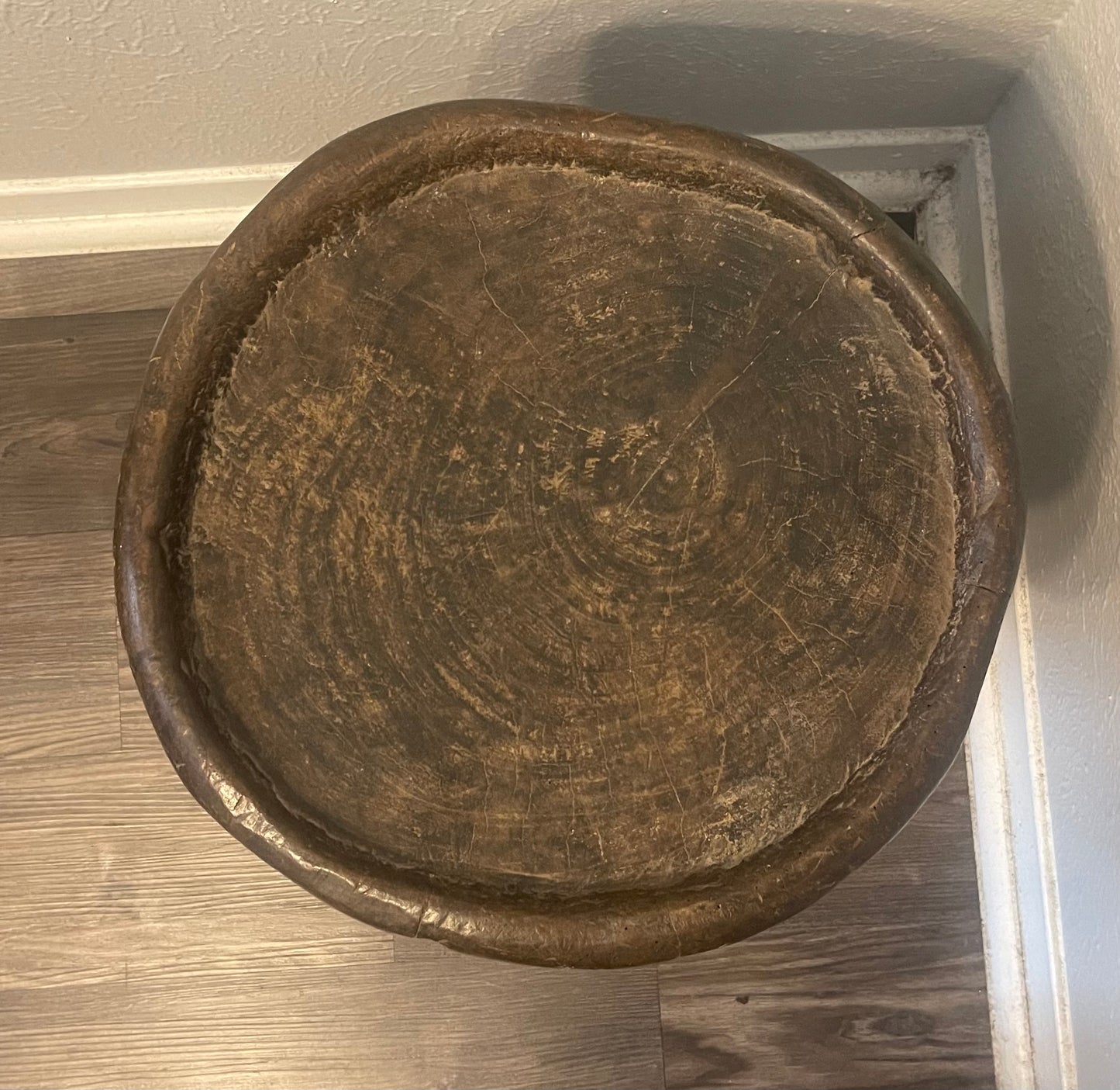 Old Bamileke Wooden Stool, Cameroon, W. Africa with a unique carved Abstract Design