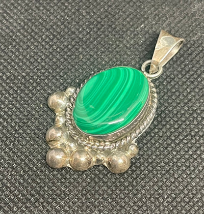 Vintage Sterling Silver & Malachite signed Taxco Pendant