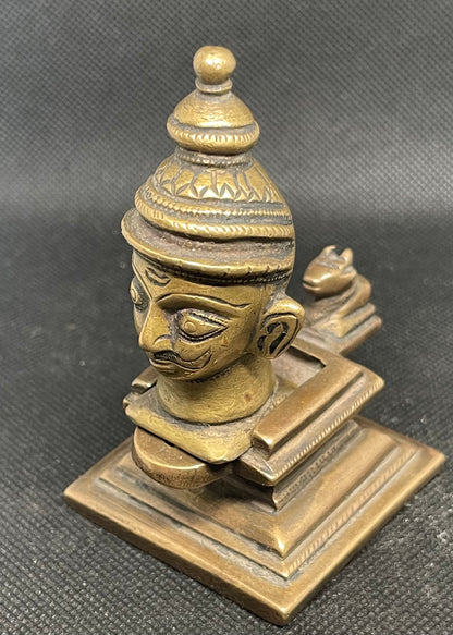 Antique heavy cast metal sculpture from India in two parts and a miniature Nandi figure