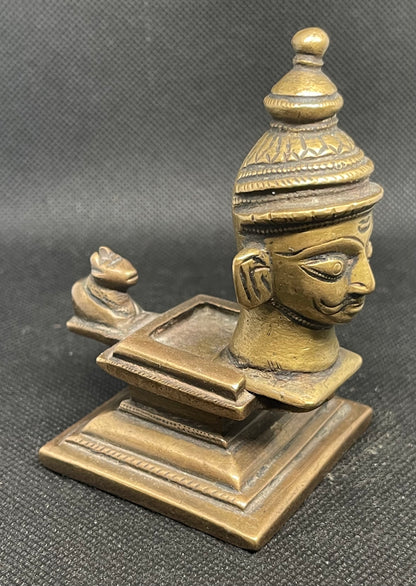 Antique heavy cast metal sculpture from India in two parts and a miniature Nandi figure
