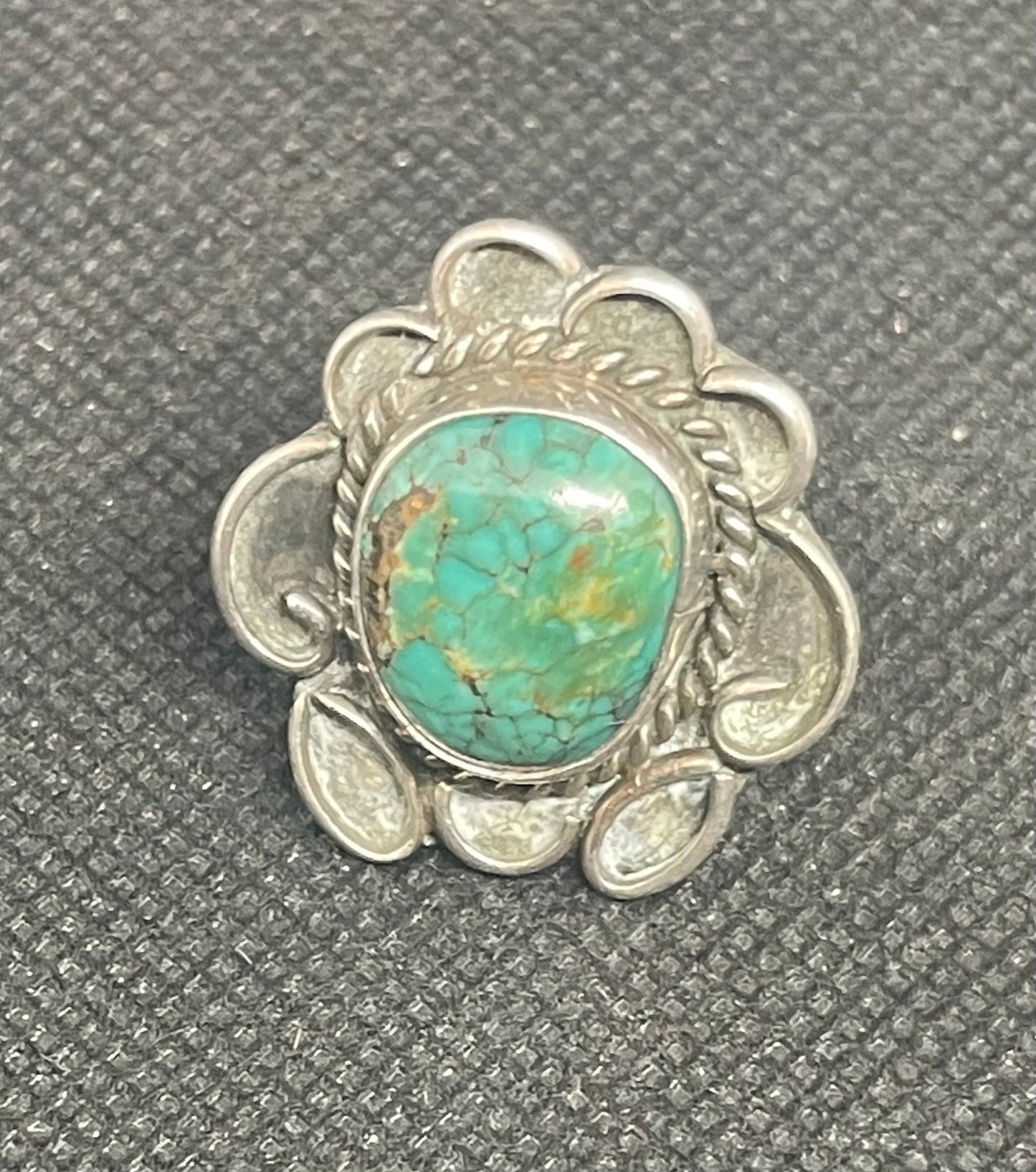 Great Navajo Dine Sterling Silver & Turquoise Fred Harvey era Ring