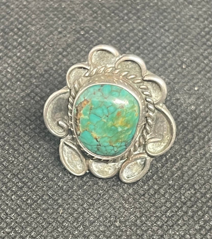 Great Navajo Dine Sterling Silver & Turquoise Fred Harvey era Ring