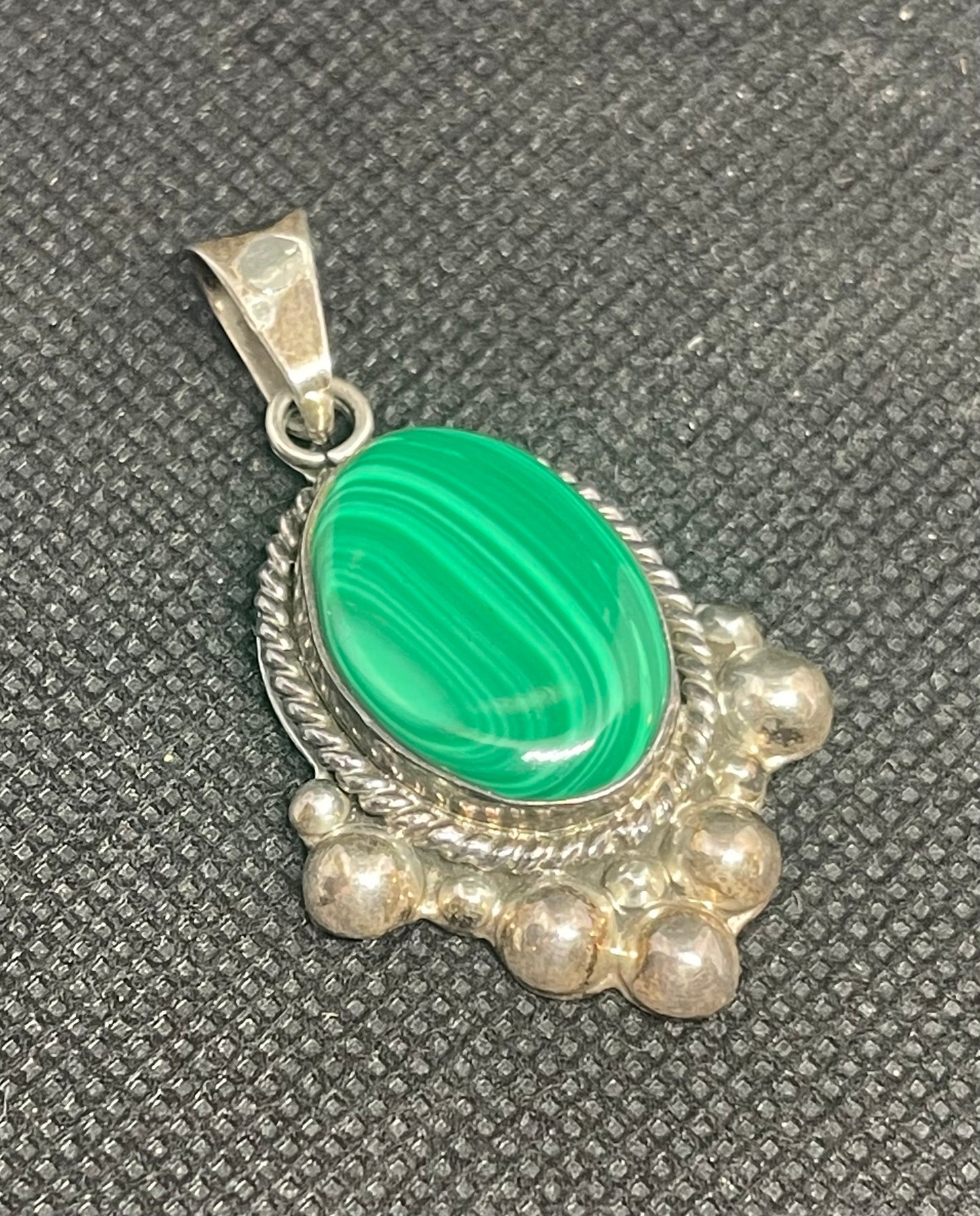 Vintage Sterling Silver & Malachite signed Taxco Pendant