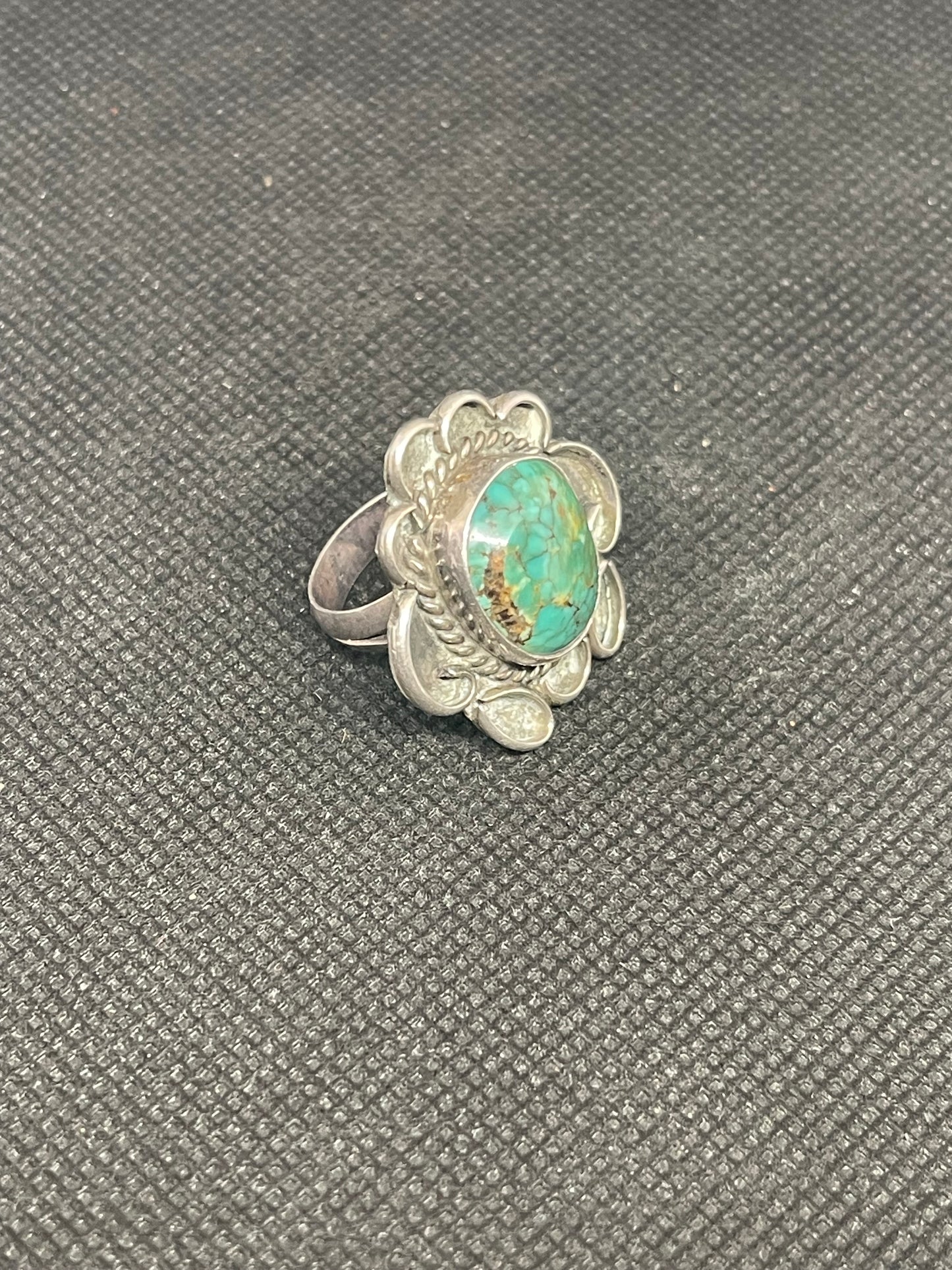 Great Navajo Dine Sterling Silver & Turquoise Fred Harvey era Ring