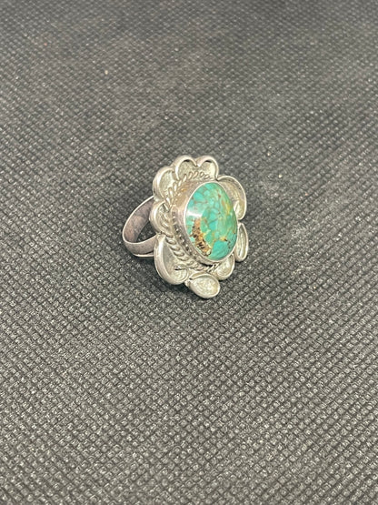 Great Navajo Dine Sterling Silver & Turquoise Fred Harvey era Ring