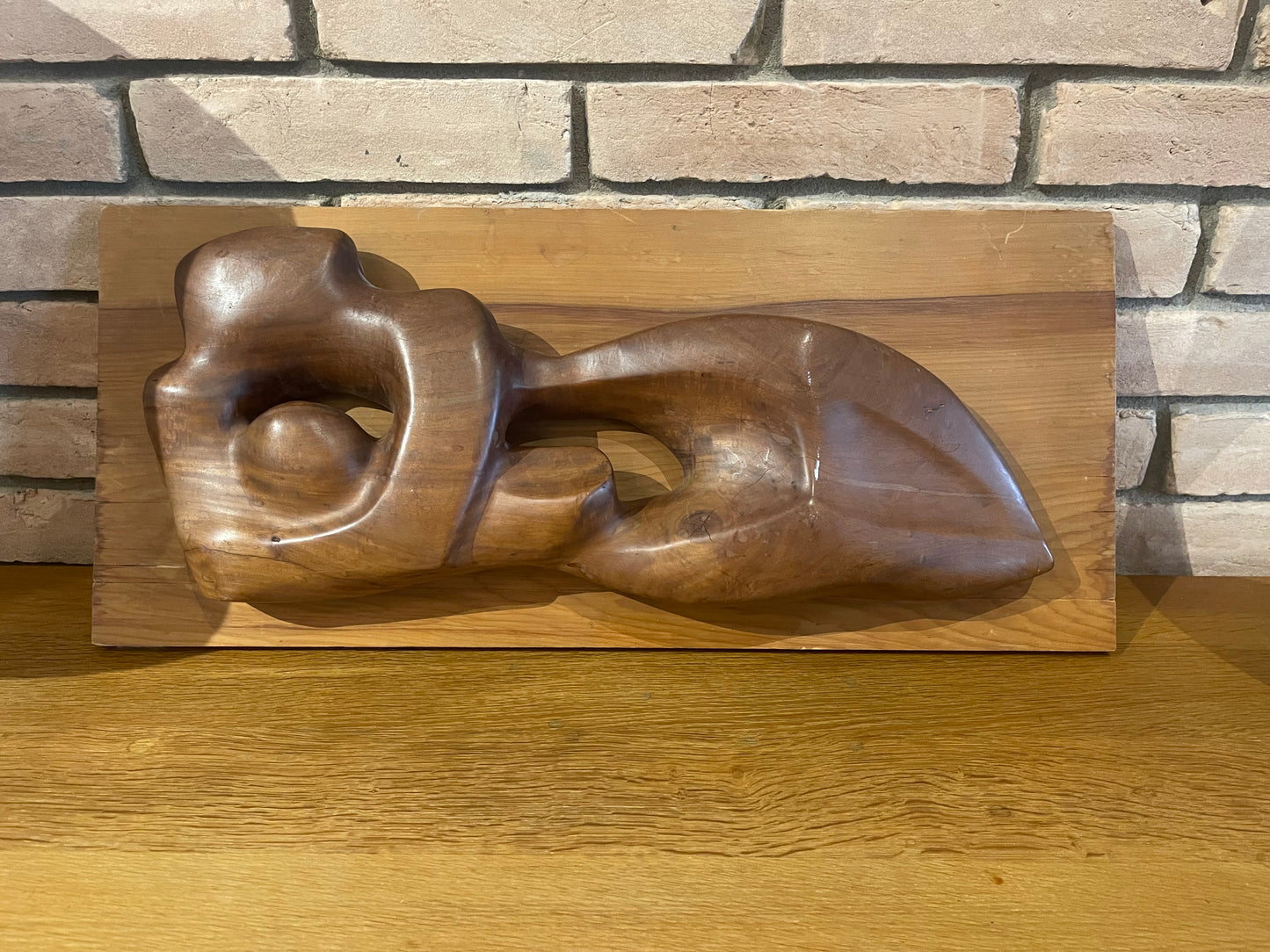 Vintage Mid-Century Carved mahogany Wall relief (Madonna & Child) signed in the wood