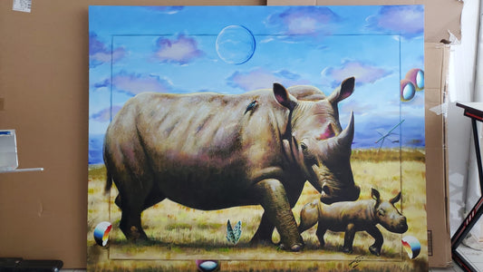 Original painting on canvas  titled “Rhino Dreams” signed Ferjo