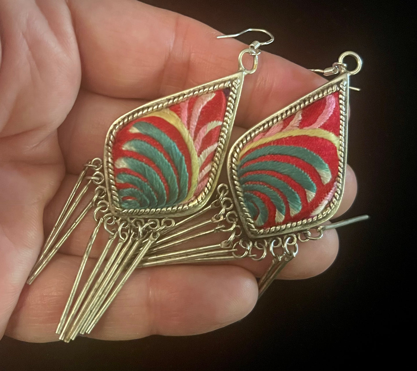 Boho Old Embroidery Large Earrings